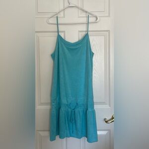 Aqua blue drop-waist beach coverup dress with spaghetti straps, never worn